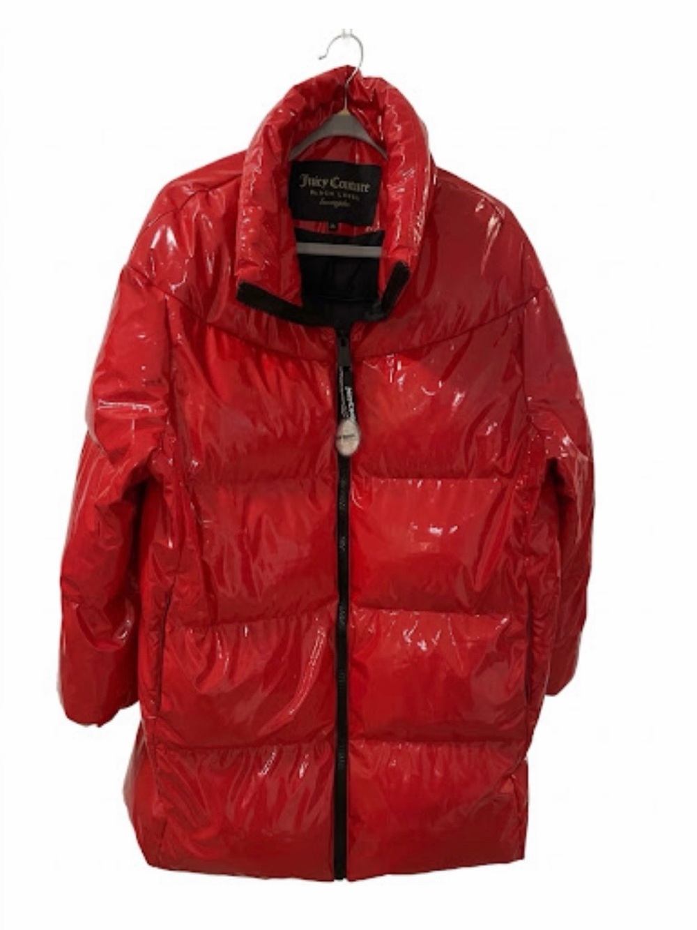 Juicy Couture Black Label Shiny Red Puffer Jacket Women’s Size M EUC